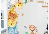 Childrens Wall Mural Decals Watercolor Painting Cartoon Animals Wall Stickers Kids Room Nursery Decor Wall Mural Poster Art Elephant Monkey Horse Wall Decal Owl Wall Decals Owl