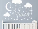 Childrens Wall Mural Stickers Personalized Name Wall Decal Clouds Moon Stars Wall Sticker Babys