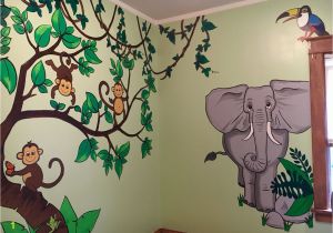 Childrens Wall Murals Painted Monkeys Elephant Kids Jungle themed Room Wall Murals Painting