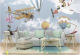 Childrens Wall Murals Wallpaper Airplane and Baloon Wallpaper Kids Room Cartoon Wall Mural