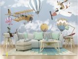 Childrens Wall Murals Wallpaper Airplane and Baloon Wallpaper Kids Room Cartoon Wall Mural