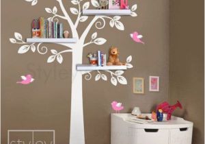 Childrens Wall Stickers Murals Children Shelf Tree with Birds Vinyl Wall Decal Owls Leaf Leaves Owl