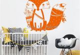 Christmas Murals for Walls God Tribal Fox Wall Decal Cute Woodland Fox Wall Sticker for Kids