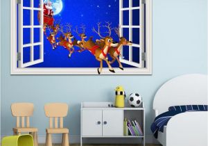 Christmas Murals for Walls Uk Christmas Father and Elk Santa Claus Deer 3d Window View Wall Sticker Home Decor for Hotel Bar Living Room Mural Wallpaper Drop Shipping Wall Art and