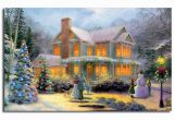 Christmas Scene Wall Murals Thomas Kinkade Victorian Family Christmas Illuminated Art Canvas