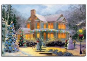 Christmas Scene Wall Murals Thomas Kinkade Victorian Family Christmas Illuminated Art Canvas