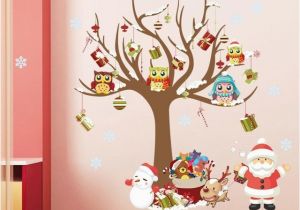 Christmas Wall Mural Plastic Christmas Wall Stickers Room Decor Cartoon Tree Snowman Santa Claus