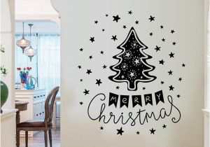 Christmas Wall Murals Uk Christmas Tree Wall Stickers Merry Christmas Wallpaper Cartoon Stars Wall Decals Waterproof Can Removable Self Adhesive Home Decor wholesale Wall