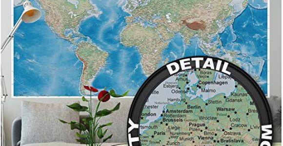 City Map Wall Mural Mural – World Map – Wall Picture Decoration Miller Projection In Plastically Relief Design Earth atlas Globe Wallposter Poster Decor 82 7 X 55