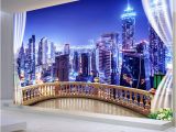 City Skyline Murals Wallpaper 3d Wallpaper City Building Night Landscape Wall Mural Living