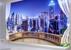 City Skyline Murals Wallpaper 3d Wallpaper City Building Night Landscape Wall Mural Living