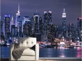 City Skyline Murals Wallpaper Modern New York City Night View Mural Wallpaper Living Room