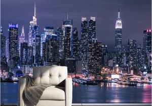 City Skyline Murals Wallpaper Modern New York City Night View Mural Wallpaper Living Room