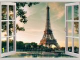 City View Wall Mural Eiffel tower Paris 3d Window View Decal Wall Sticker Decor