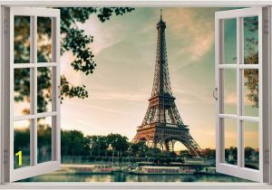City View Wall Mural Eiffel tower Paris 3d Window View Decal Wall Sticker Decor