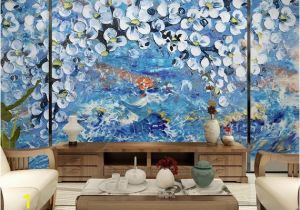 Classic Art Wall Murals Floral Wallpaper 3d Embossed White Blossom Wall Mural Oil