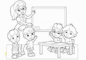 Classroom Coloring Pages for Kids Cartoon Scene with Children and Teacher In the Classroom