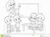 Classroom Coloring Pages for Kids Cartoon Scene with Children and Teacher In the Classroom