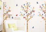 Clearance Wall Murals Colorful Tree Flying Birds Wall Stickers Living Room Decor Vinyl