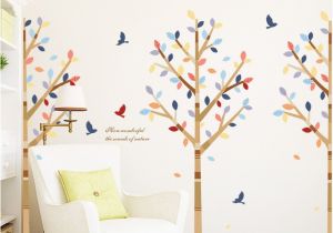 Clearance Wall Murals Colorful Tree Flying Birds Wall Stickers Living Room Decor Vinyl