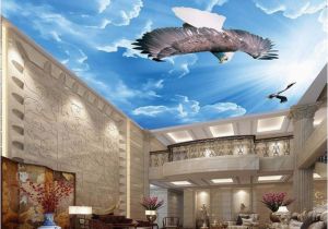 Cloud Murals Ceilings Blue Sky and White Clouds Eagle 3d Ceiling Mural Wallpaper