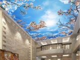 Cloud Murals Ceilings Romantic Blue Sky White Clouds Cherry Blossoms Wallpaper 3d