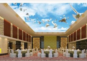 Cloud Murals Ceilings Wallpaper 3d Ceiling Blue Sky White Clouds Flying Pigeon Ceiling