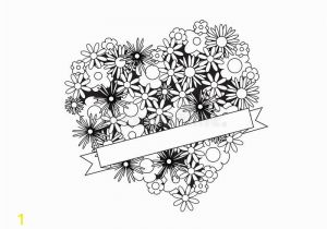 Coloring Pages for Adults Flowers Color Me Heart with Flowers and Ribbon Stock Vector