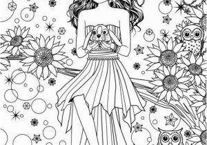 Coloring Pages for Adults Of People Girl with Bunny Flowers Coloring Page