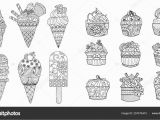 Coloring Pages for Ice Cream Drawing Ice Cream Cupcakes Set Adult Coloring Book Coloring