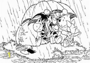 Coloring Pages for Rainy Days Winnie the Pooh and His Friends are Under Umbrella Enjoying