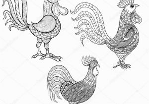 Coloring Pages Free Printable Rooster Vector Set Cocks Roosters New Year 2017 Symbol Zentangle