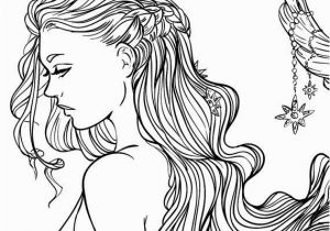 Coloring Pages Girl Adult Coloring Page Fantasy Moon and Stars Girl Line Art