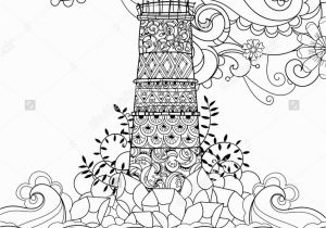 Coloring Pages Lighthouse Free Printable Hand Drawn Doodle Outline Lighthouse Decorated with Floral