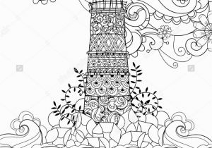 Coloring Pages Lighthouse Free Printable Hand Drawn Doodle Outline Lighthouse Decorated with Floral