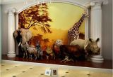 Commercial Wall Murals Kids Wall Paper Sunset forest Animals Nature Wallpaper Mural