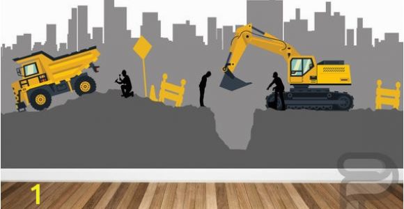 Construction Site Wall Mural Construction Site Wall Decal Boys Wall Mural Digger Machine Mural