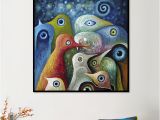 Contemporary Mural Artists Animal Single Painting Multi Color Abstract Square Birds Canvas