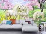 Contemporary Wall Decals Murals 3d Custom Wallpaper Unicorn Sakura Wallpaper Fantasy