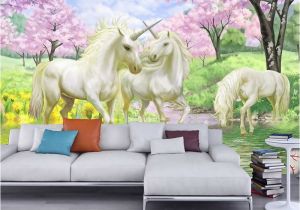 Contemporary Wall Decals Murals 3d Custom Wallpaper Unicorn Sakura Wallpaper Fantasy
