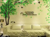 Contemporary Wall Decals Murals Creative Green Tree and Bird Pattern Crystal Acrylic 3d Wall