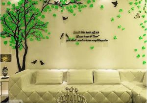 Contemporary Wall Decals Murals Creative Green Tree and Bird Pattern Crystal Acrylic 3d Wall