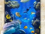 Coral Reef Wall Mural Dophin Chasing Coral Fish Ocean Floor Decals 3d