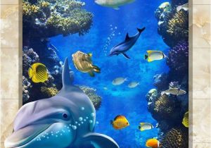 Coral Reef Wall Mural Dophin Chasing Coral Fish Ocean Floor Decals 3d