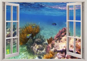 Coral Reef Wall Mural Underwater Wall Sticker Coral Reef Fishes 3d Window Fishes