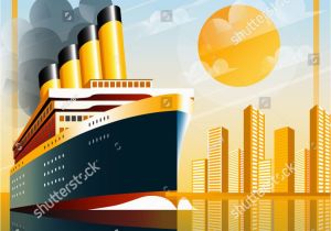 Cruise Ship Wall Mural Art Deco Ship Vector Illustration Passenger Liner In Ocean