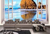 Custom Printed Wall Murals Custom Wallpaper 3d Stereoscopic Window Beach Scenery Living Room Tv Background Wall Mural Print Wallpaper Papel Pintado