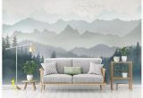 Custom Wall Mural Decal Oil Painting Abstract Mountains with forest Landscape