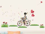 Cycling Wall Murals Flower Fairy Wall Stickers for Girls Room Girl Cycling Wall Decals