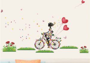 Cycling Wall Murals Flower Fairy Wall Stickers for Girls Room Girl Cycling Wall Decals